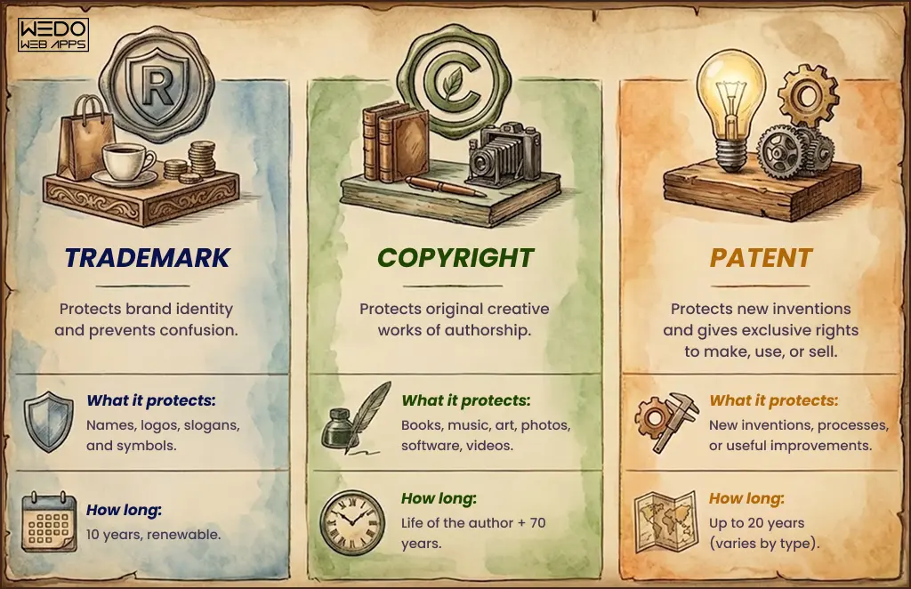 Patent vs Copyright vs Trademark Patent vs Copyright vs Trademark for Mobile Apps