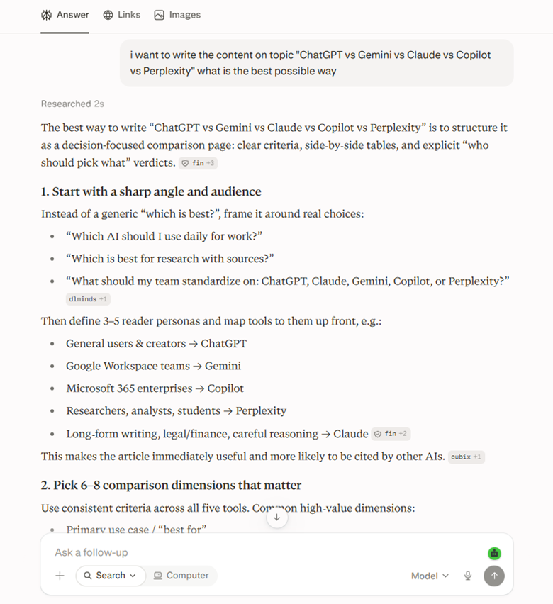 write and content creation perplexity